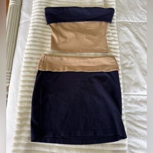 Tiger Mist Navy and Tan Skirt and Top Set XS